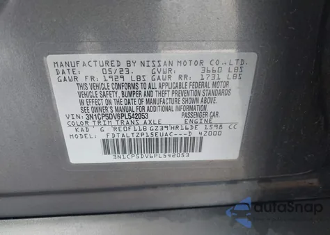 2023 Nissan Kicks Sr Xtronic Cvt из США, поврежденный, VIN 3N1CP5DV6PL542053